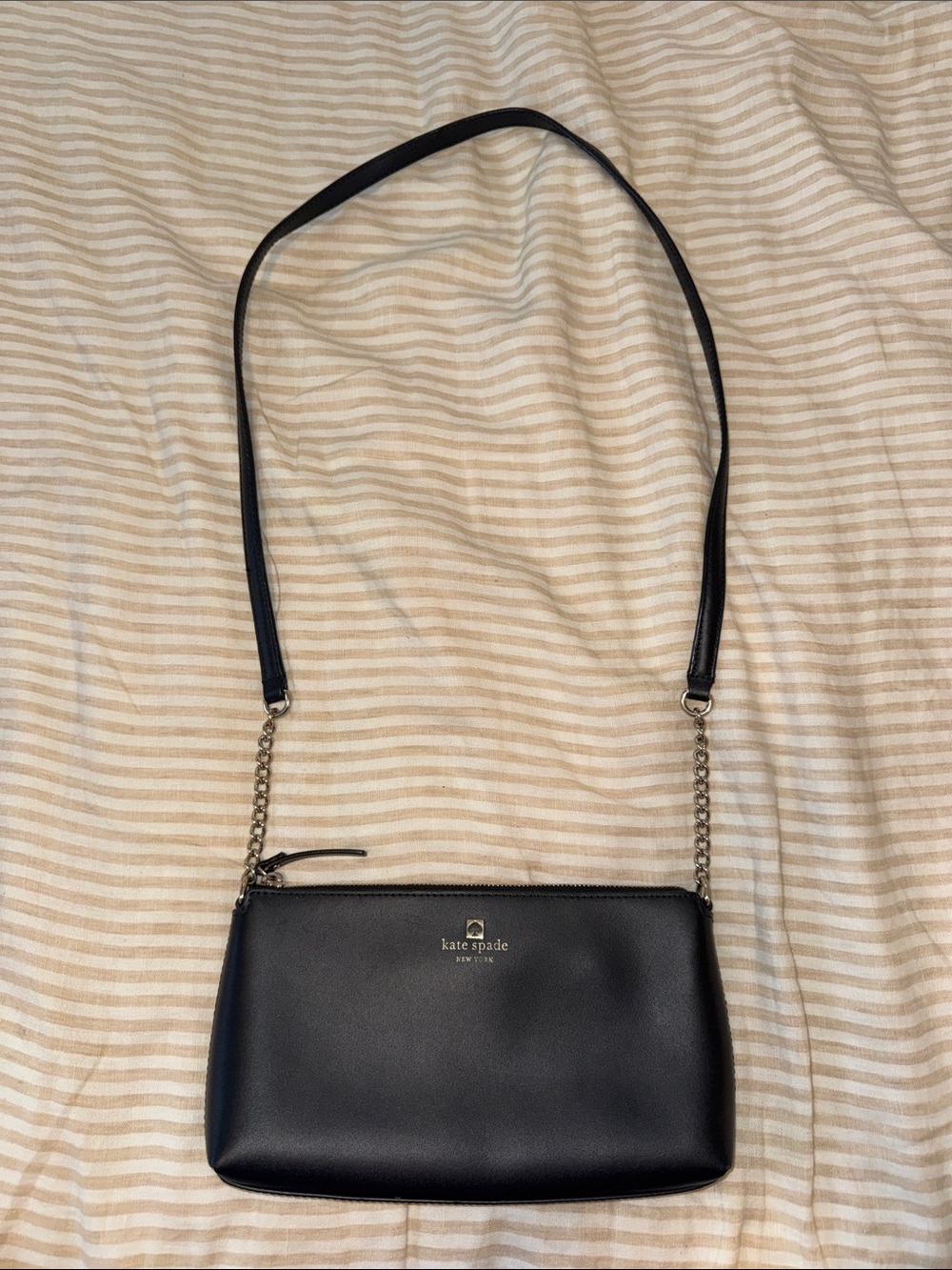 kate spade Black Leather Crossbody with Chain Strap